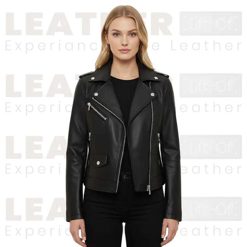 Women’s Faux Leather Biker Jacket | Classic Black Zip-Up Moto Style