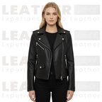 Women’s Faux Leather Biker Jacket | Classic Black Zip-Up Moto Style