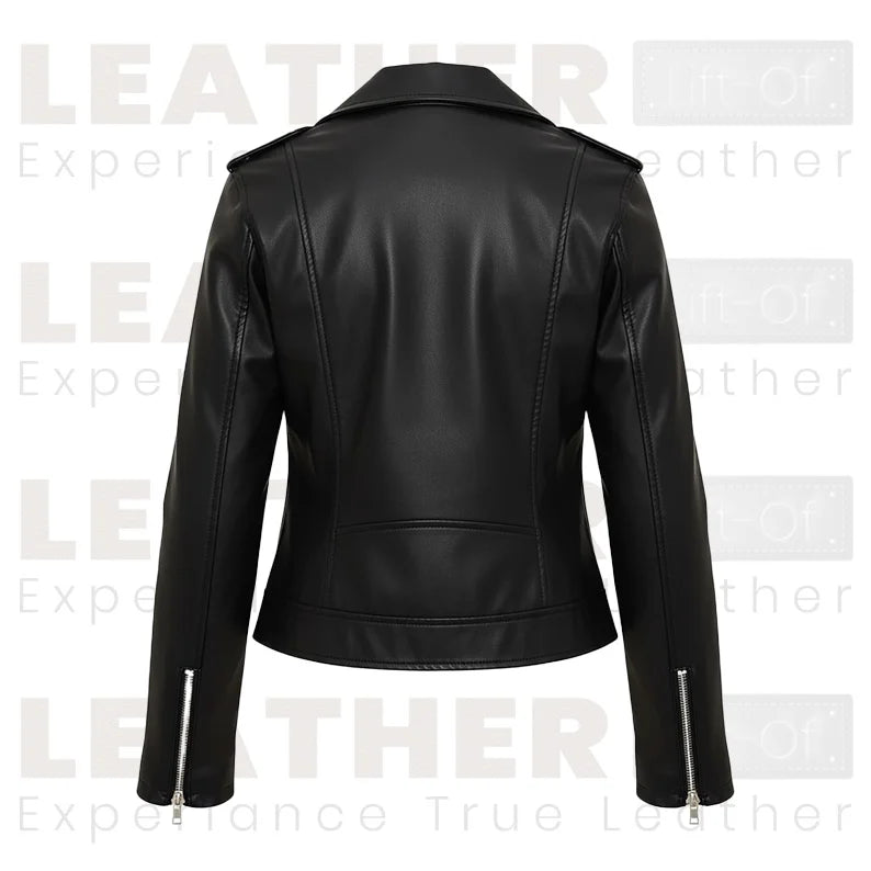 Women’s Faux Leather Biker Jacket | Classic Black Zip-Up Moto Style