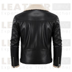 Men’s Black Sherpa-Lined Faux Leather Aviator Bomber Jacket