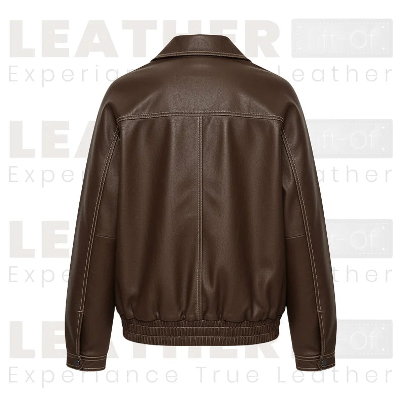 Women’s Oversized Faux Leather Bomber Jacket | Brown Zip-Up Coat