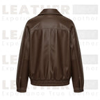 Women’s Oversized Faux Leather Bomber Jacket | Brown Zip-Up Coat