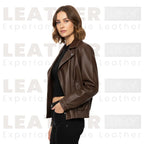 Women’s Oversized Faux Leather Bomber Jacket | Brown Zip-Up Coat