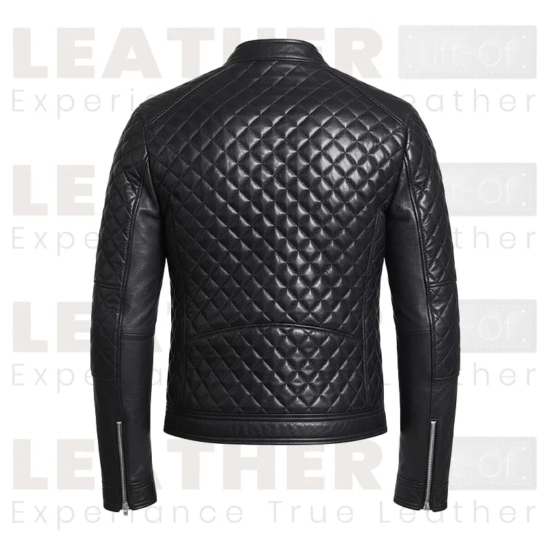 Men's Quilted PU Leather Jacket – Slim Fit Biker Style Zip Up Outerwear