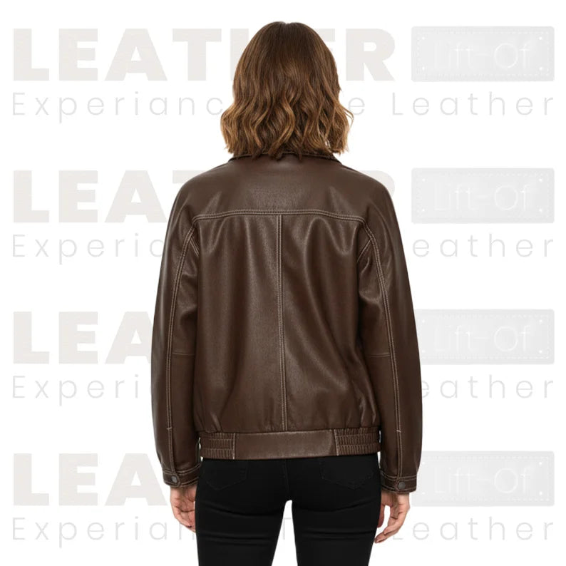 Women’s Oversized Faux Leather Bomber Jacket | Brown Zip-Up Coat