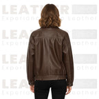 Women’s Oversized Faux Leather Bomber Jacket | Brown Zip-Up Coat