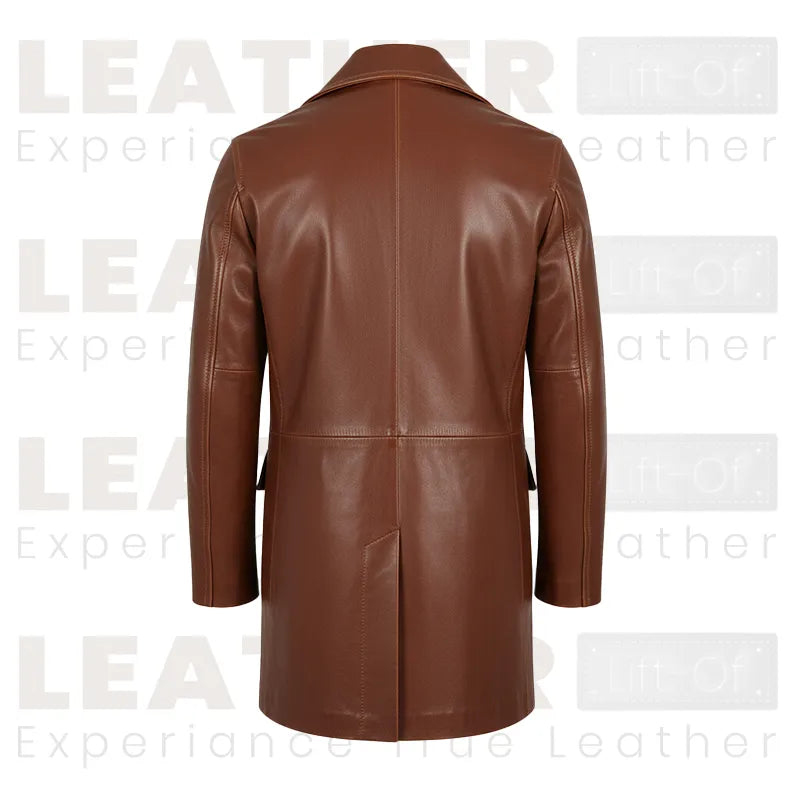 Men’s Brown Leather Trench Coat | Double Breasted Classic Long Leather Overcoat
