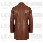Men’s Brown Leather Trench Coat | Double Breasted Classic Long Leather Overcoat