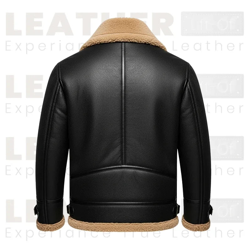 Men's Black Shearling Collar Leather Jacket | Winter B3 Bomber