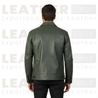 Men’s Olive Green Leather Trucker Jacket | Classic Button Front Leather Shirt Jacket