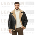 Men's Black Shearling Collar Leather Jacket | Winter B3 Bomber