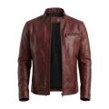 Men’s Burgundy Leather Cafe Racer Jacket | Vintage Biker Style