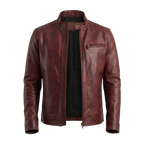 Men’s Burgundy Leather Cafe Racer Jacket | Vintage Biker Style