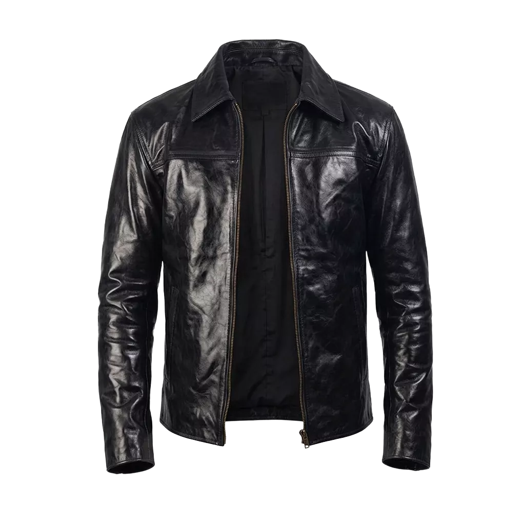 Men’s Black Leather Jacket | Classic Casual Zip Style