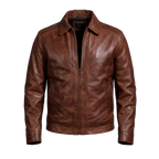 Men’s Brown Leather Jacket | Classic Casual Zip Style