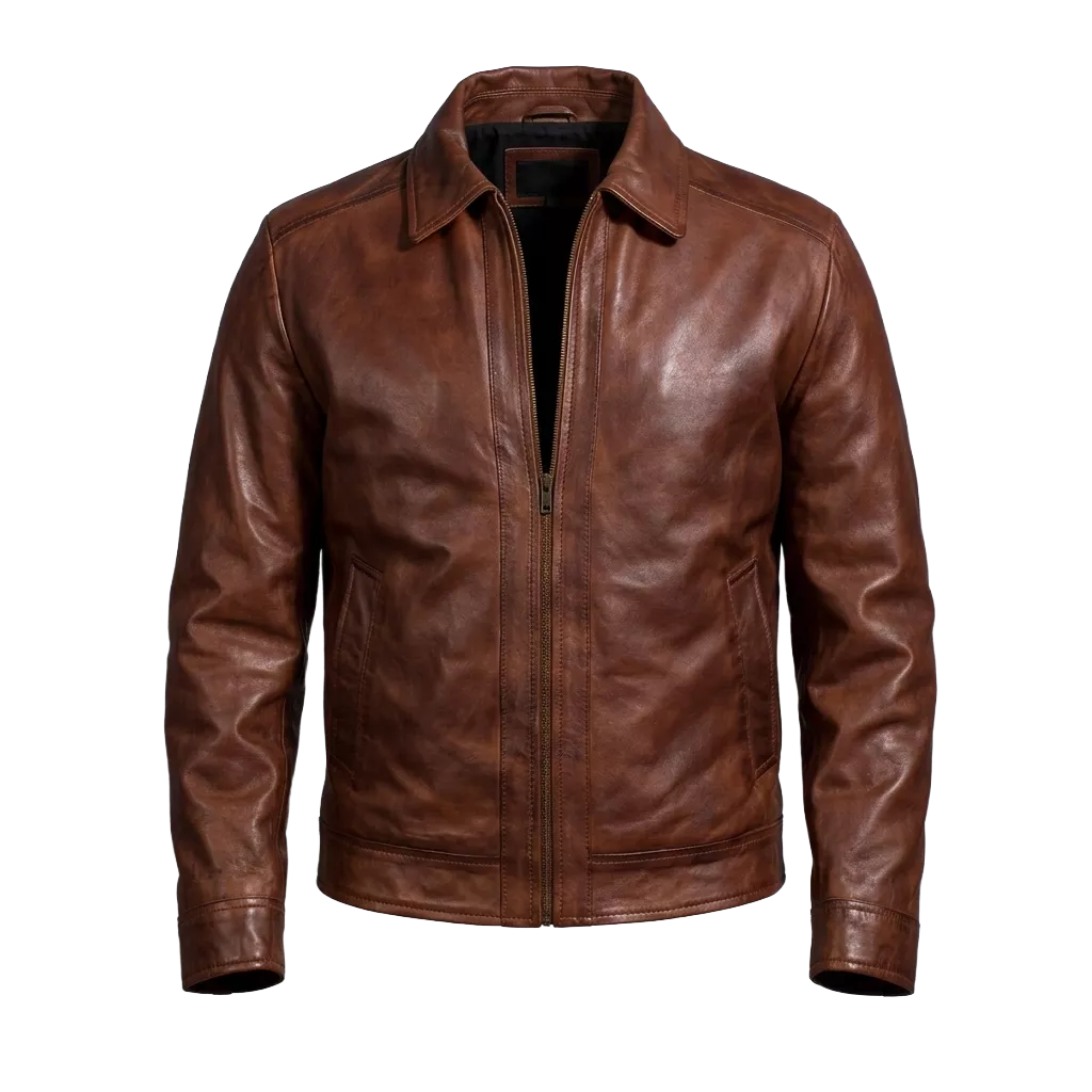 Men’s Brown Leather Jacket | Classic Casual Zip Style