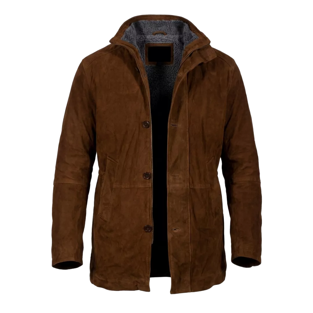 Men’s Brown Suede Shearling Coat | Classic Winter Car Coat