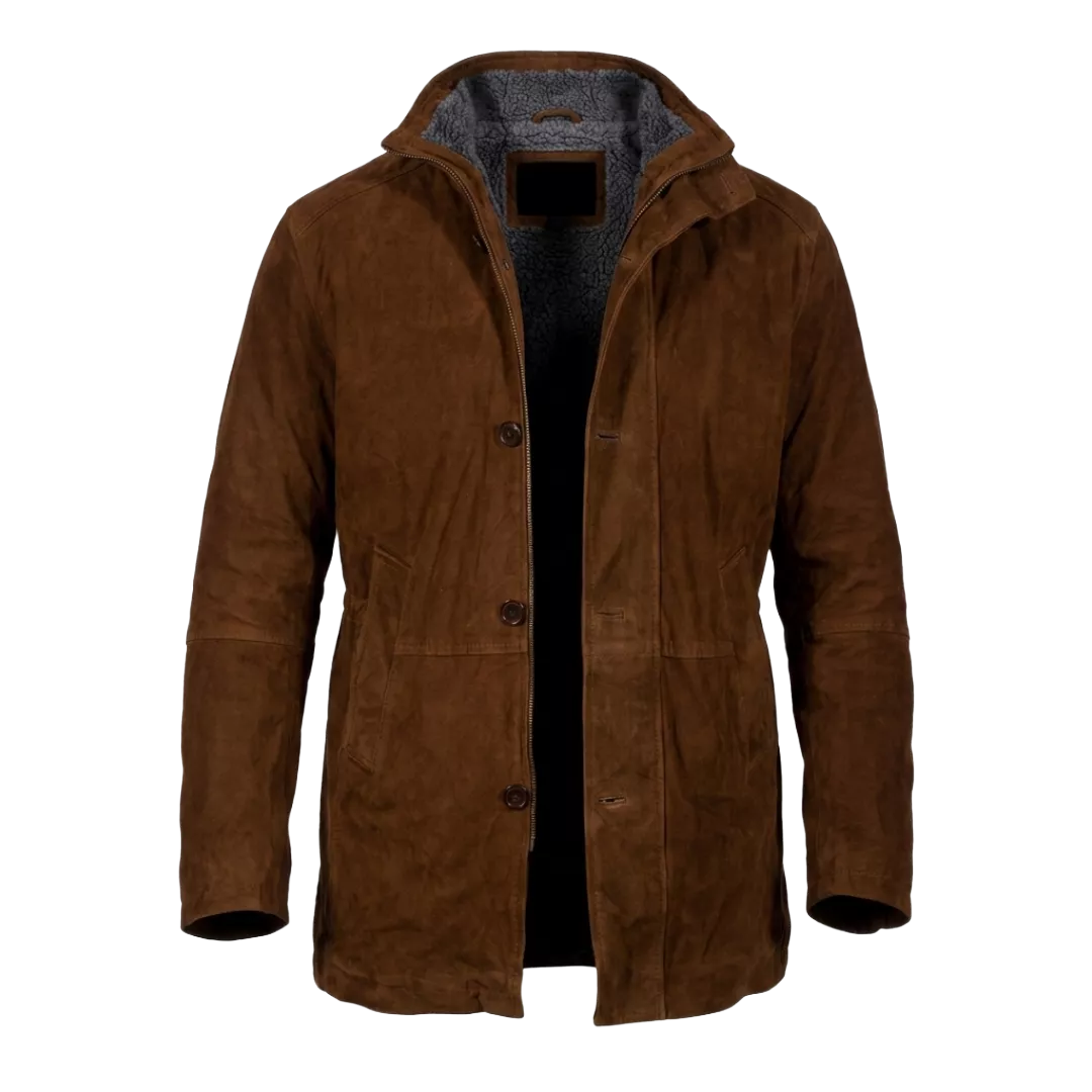 Men’s Brown Suede Shearling Coat | Classic Winter Car Coat