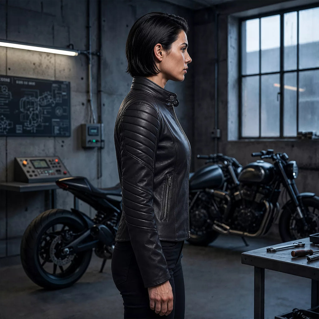 Black Superhero Leather Jacket for Women | Motorcycle Biker Jacket