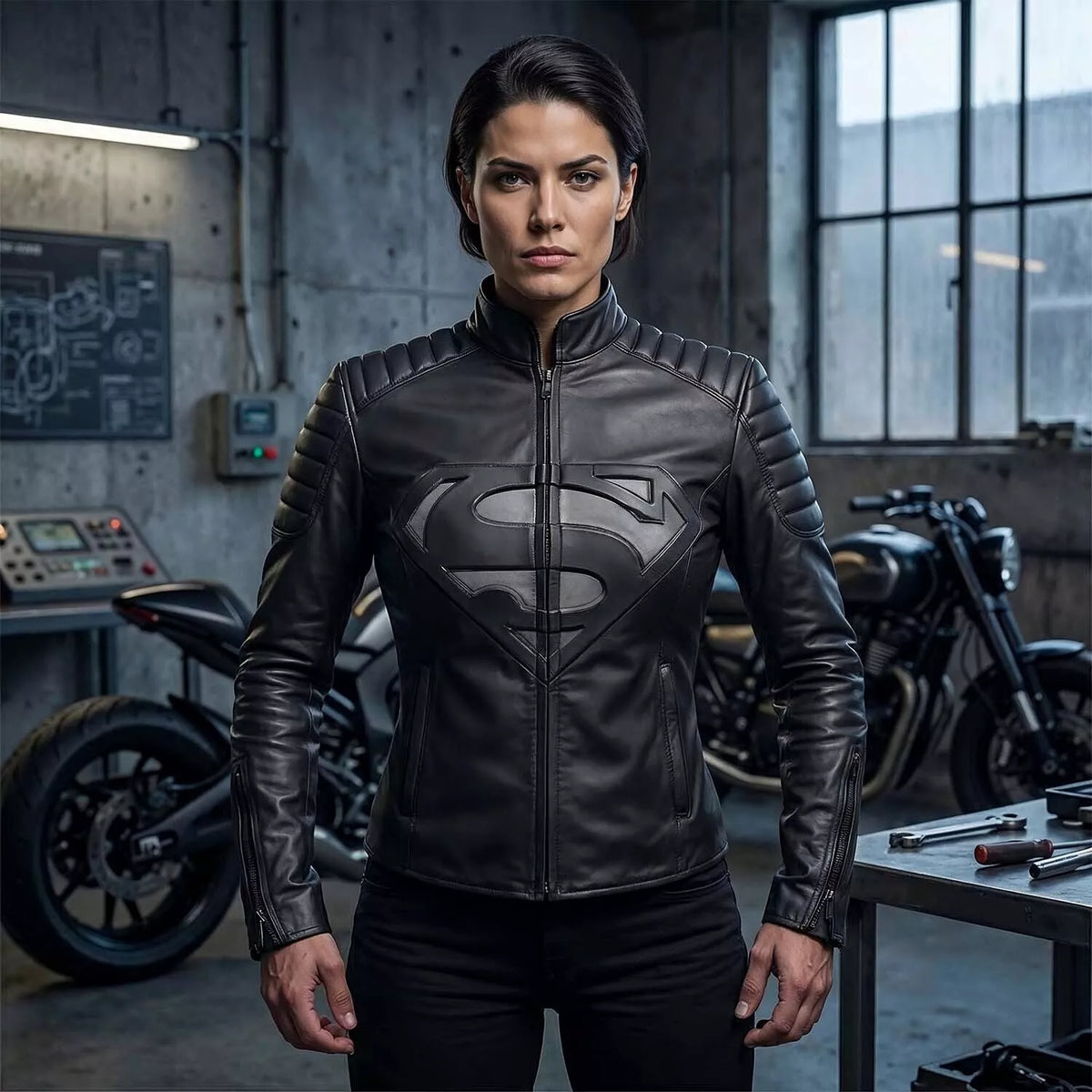 Black Superhero Leather Jacket for Women | Motorcycle Biker Jacket