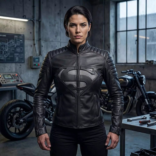 Black Superhero Leather Jacket for Women | Motorcycle Biker Jacket