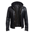 Men’s Black Leather Hooded Biker Jacket | Moto Style