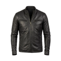 Men’s Black Leather Cafe Racer Jacket | Minimalist Biker Style