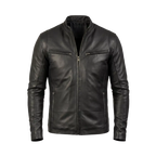 Men’s Black Leather Cafe Racer Jacket | Minimalist Biker Style