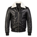 Men’s Black Leather Shearling Collar Aviator Bomber Jacket