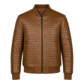 Men’s Cognac Brown Quilted Leather Bomber Jacket | Zip-Up Winter Jacket