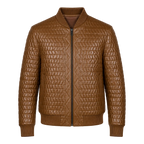 Men’s Cognac Brown Quilted Leather Bomber Jacket | Zip-Up Winter Jacket