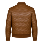 Men’s Cognac Brown Quilted Leather Bomber Jacket | Zip-Up Winter Jacket