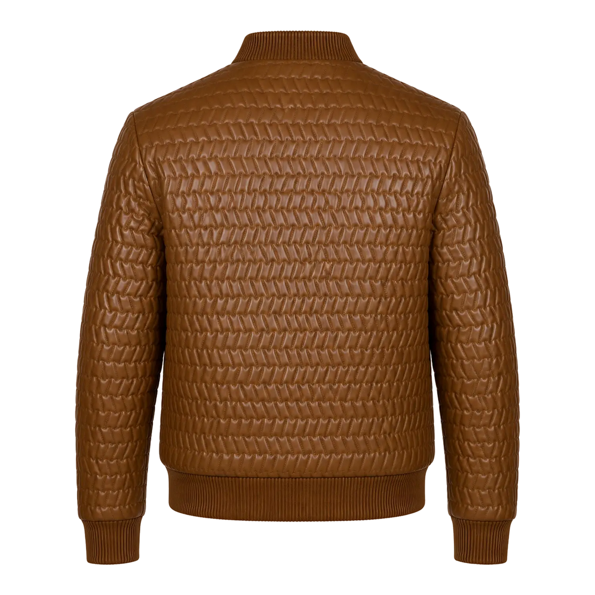 Men’s Cognac Brown Quilted Leather Bomber Jacket | Zip-Up Winter Jacket