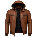 Brown Maverick Hooded Biker Leather Jacket for Men
