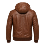 Brown Maverick Hooded Biker Leather Jacket for Men