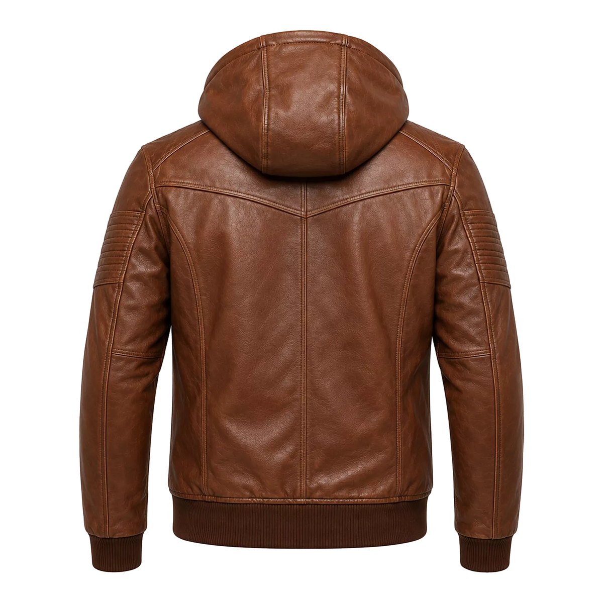 Brown Maverick Hooded Biker Leather Jacket for Men