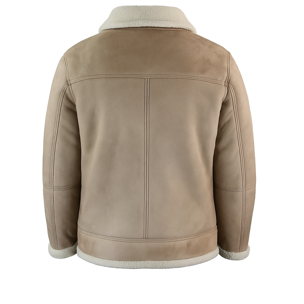 Men's Beige Shearling Leather Jacket | Premium Aviator Sheepskin Winter Coat