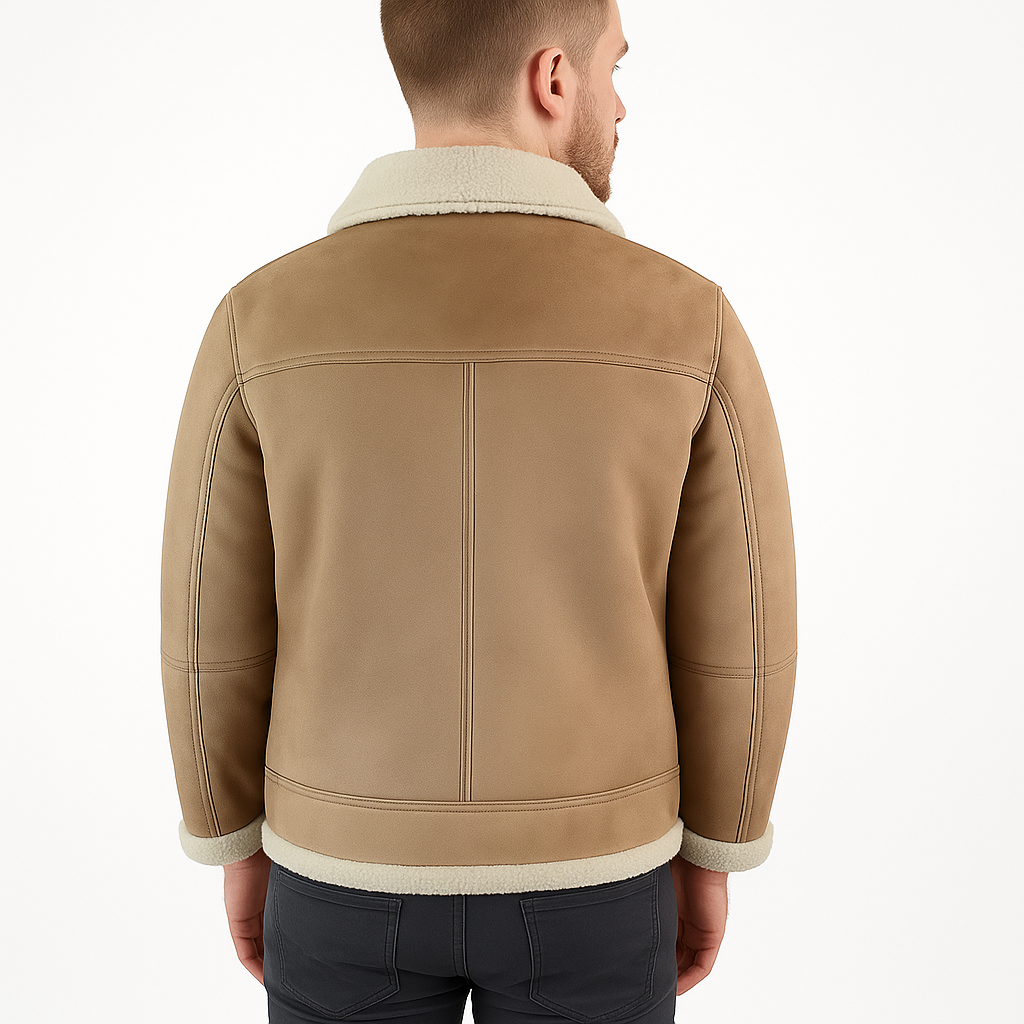 Men's Beige Shearling Leather Jacket | Premium Aviator Sheepskin Winter Coat