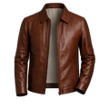 Men's Classic Brown Faux Leather Zip-Up Jacket – Premium Casual Outerwear