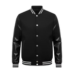 Classic Black Varsity Jacket with Premium Leather Sleeves