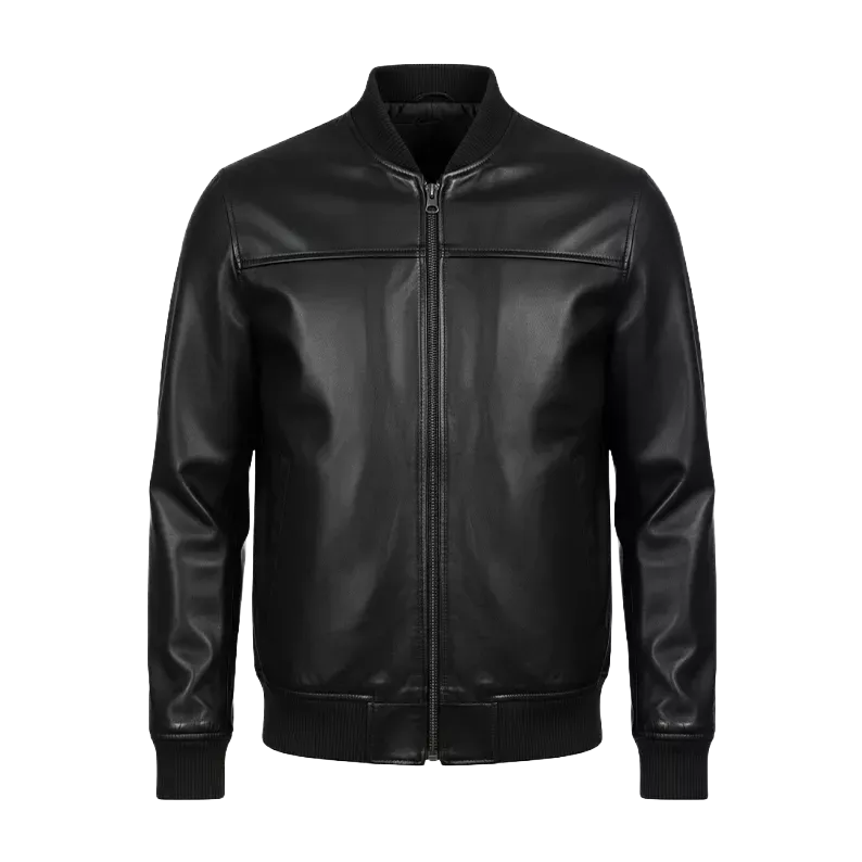 DE-MARCA Black Genuine Lambskin Bomber Jacket for Men