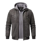 FLAVOR Brown Leather Motorcycle Jacket with Removable Hoodie