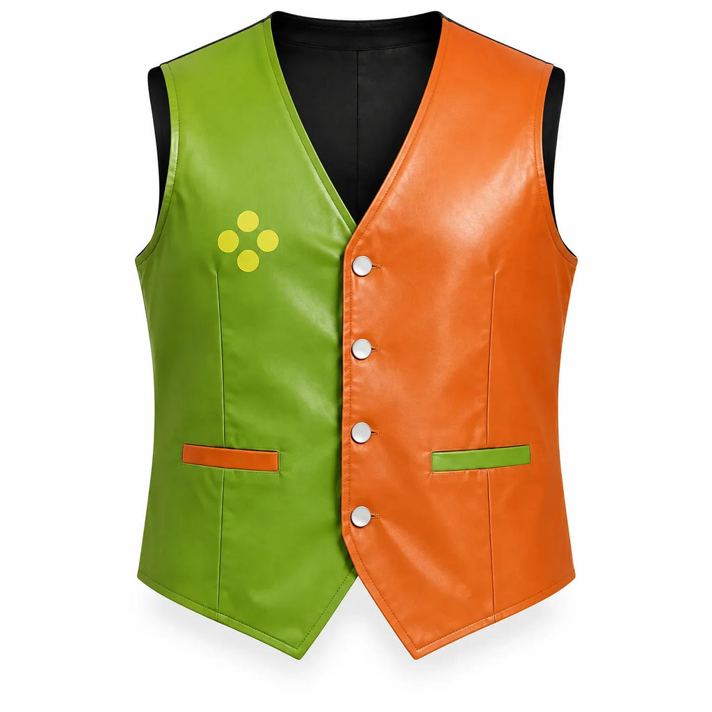 Men's Flowery Inspired Halloween Cosplay Vest | Green Orange Character Costume Waistcoat
