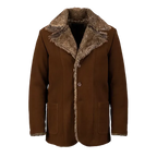 Furlong Brown Suede Leather Coat – Luxury Fur Collar Winter Coat for Men