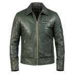 Men’s Olive Green Leather Jacket | Classic Casual Zip Style