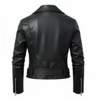 Women’s Slim Fit Faux Leather Moto Biker Jacket with Adjustable Belt and Zipper Detail
