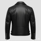 Men’s Premium Faux Leather Biker Jacket with Ribbed Shoulder Padding and Asymmetrical Zip