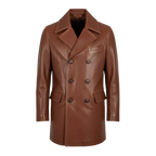 Men’s Brown Leather Trench Coat | Double Breasted Classic Long Leather Overcoat