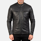 Men’s Black Leather Cafe Racer Jacket | Minimalist Biker Style