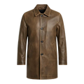 LP-FACON Men’s Vintage Mid-Length Genuine Leather Trench Coat – 34" Classic Car Coat